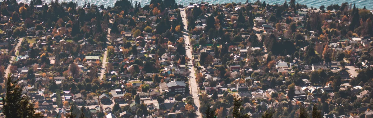 Stunning aerial view of San Carlos de Bariloche with Llao Llao in the background.