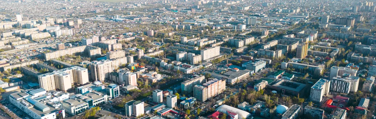 Stunning aerial view of Bishkek city showcasing urban development and architecture in Kyrgyzstan.