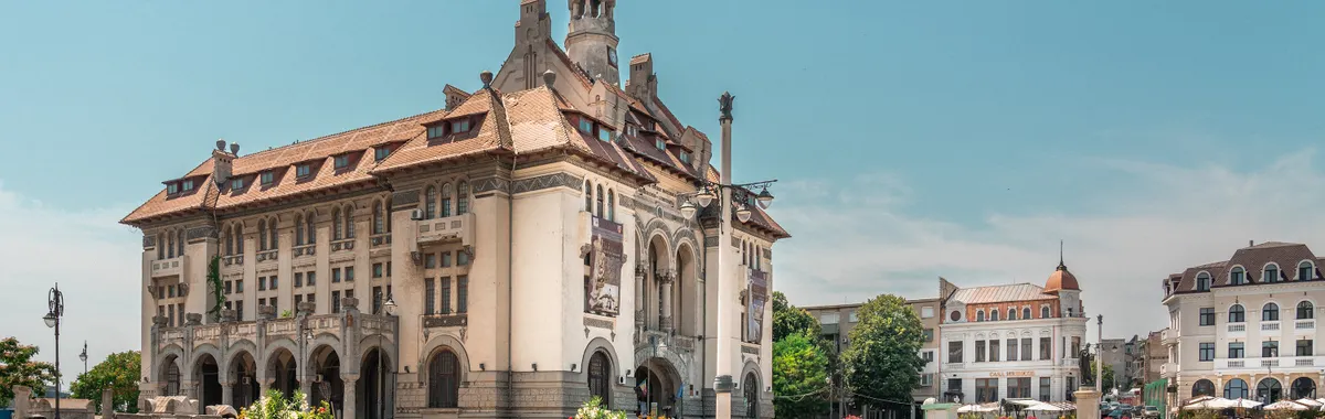 Beautiful historic building in Constanța, Romania, during a sunny summer day.