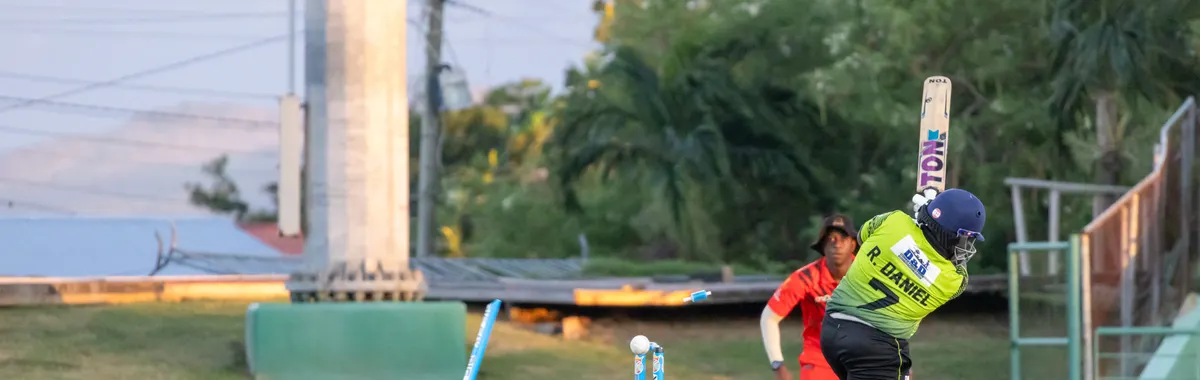 Exciting capture of a cricket match with players in action in Basseterre, Saint Kitts and Nevis.