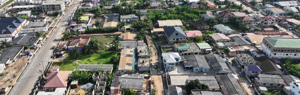 Stunning aerial photo of Sowutoum, Greater Accra Region, Ghana, showcasing urban landscape.