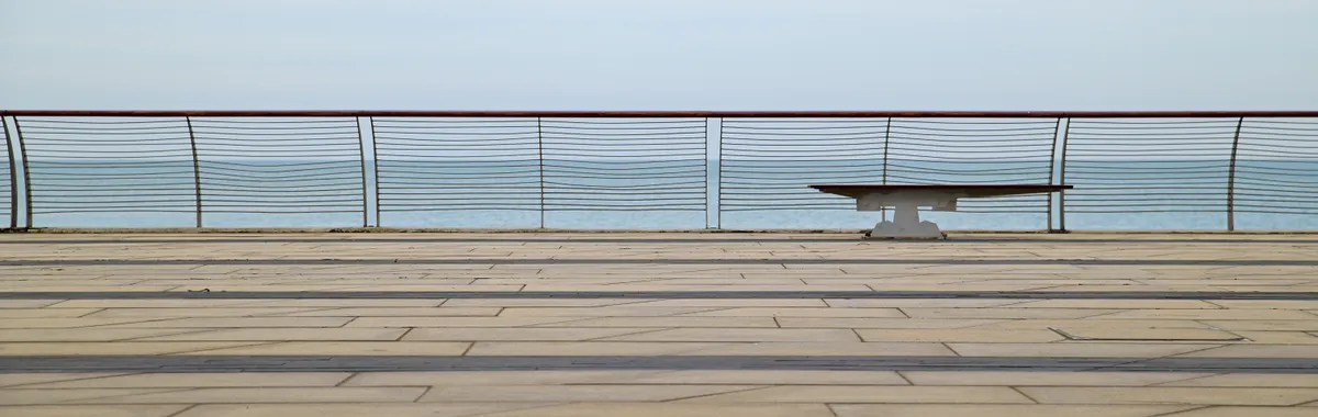 Tranquil empty seaside promenade in Yantai, Shandong, China.