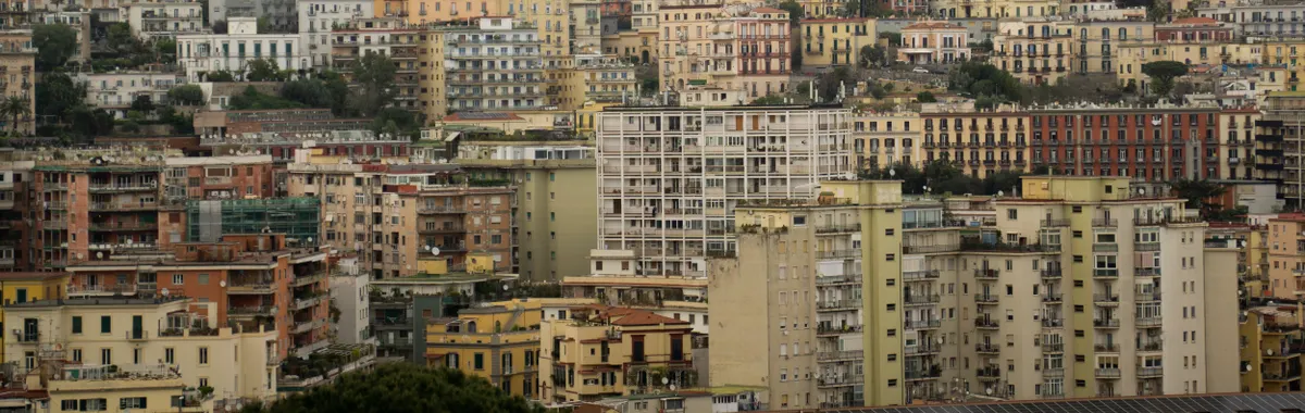 A vibrant aerial view of Naples's diverse architecture, capturing the city's essence.