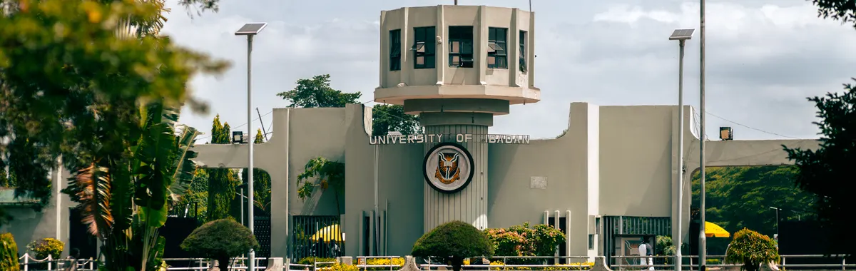 Main gate of the University of Ibadan, Nigeria captured on a sunny day.