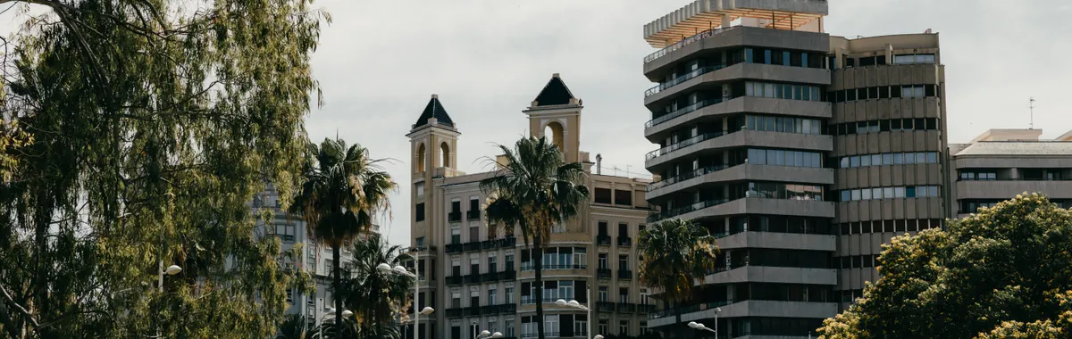 Scenic view of urban buildings and trees in Valencia, Spain.