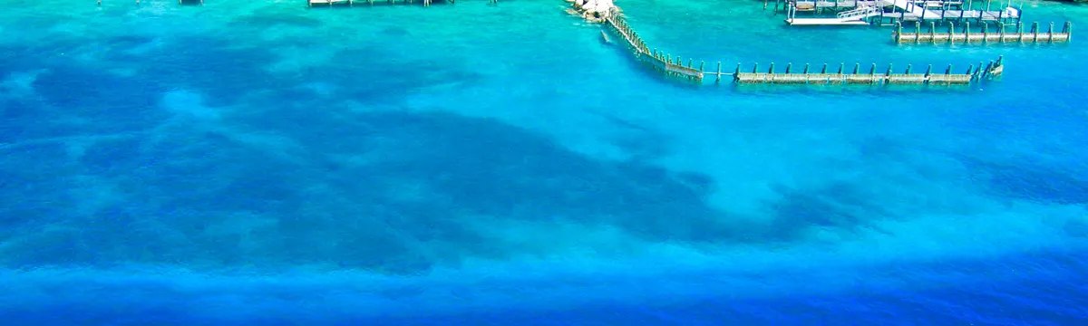 איי בהאמה: A breathtaking aerial view of Nassau, Bahamas showcasing vibrant blue waters and lush greenery.